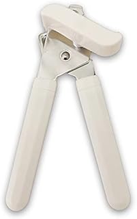 S.M Soft Hand Held Can Opener, 3-in-1 Smooth and Convenient Stainless Steel Tin Opener Manual with Ergonomic Turning Knob for Elderly with Arthritis - White/Silver