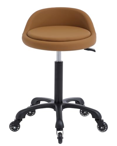 Rolling Salon Stool Chair with Back Support Hydaulic Height Adjustable on Swivel Wheels Heavy Duty for Hair Cutting Esthetician Tatto Beauty Spa Bar Lab Clinic Kitchen Office Home, Camel