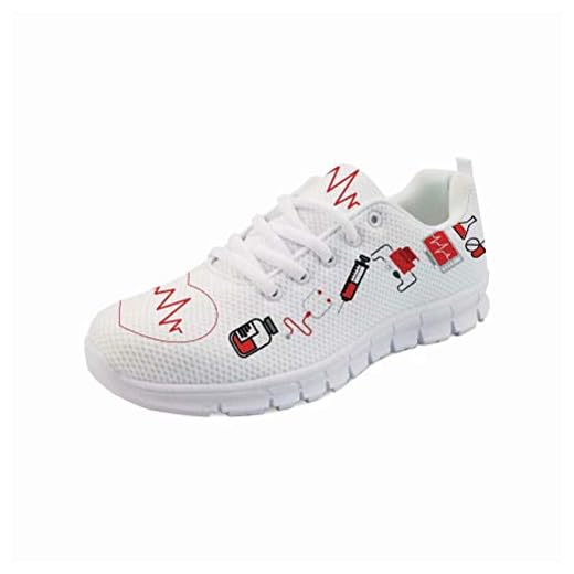 POLERO Nurse Sneaker ohne Schnürung mit Krankenschwester-Muster für Damen, flache Laufschuhe, atmungsaktiv, leicht, Arbeitsschuhe, Wandern, Joggen 2 chaqlin Damen Schuhe Casual Schnürschuhe Gym Sport Running Fitness Tennis Trainer Schuhe Cute Nurse Sneakers EU38