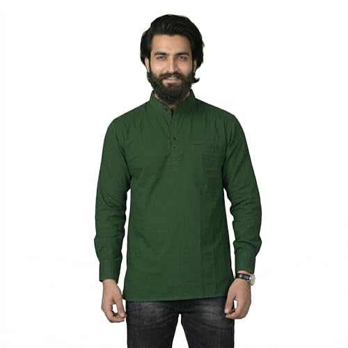 Image of Men's Cotton Regular Short Kurta | Casual & Ethnic Wear with Long Sleeve