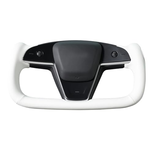 MEWANT Hand Stitched White Leather Steering Wheel Cover Wrap for Tesla Model S 2021-2023 / Model X 2021-2023 Steering Wheel Accessories