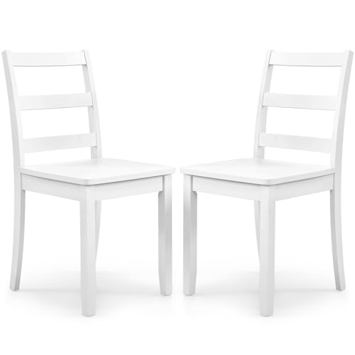 Image of COSTWAY Dining Chairs Set of 2, Mid-Century Modern Wooden Chairs, White