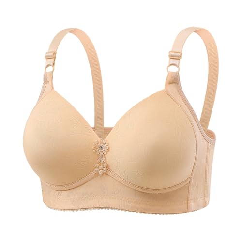 Womens Everyday Bras Full Coverage Non Wired Push Up Comfort Bra High Impact Full Support T Shirt Minimiser Bra Wireless Seamless Plunge Floral Print Comfort Ladies Balcony Balconette Bra Beige