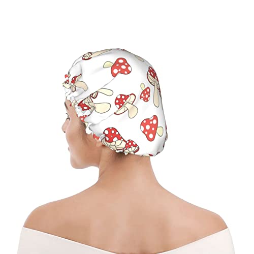 Chak Red Mushroom Shower Cap Women Waterproof Reusable Peva Lining Adjustable Elasticized Hem For All Long Hair Bath Hat #TOP7