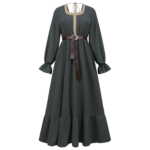 NFAOEGJ Damen Mittelalter Kleid mit Trompetenärmel (M)