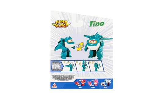 Super Wings - Transformations-Flugzeug Tino in Grün-Weiß, ca. 12 cm große Spielfigur für Kinder, verwandelbares Spielzeug-Flugzeug und Roboterfigur