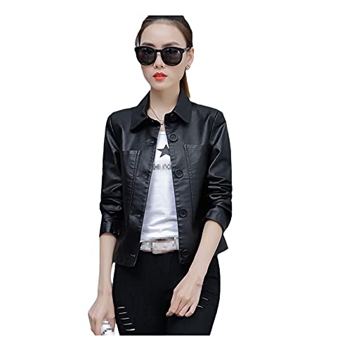 Veste Courte Chic en PU pour Femme Vêtement Moto Noir Idéal Printemps Automne