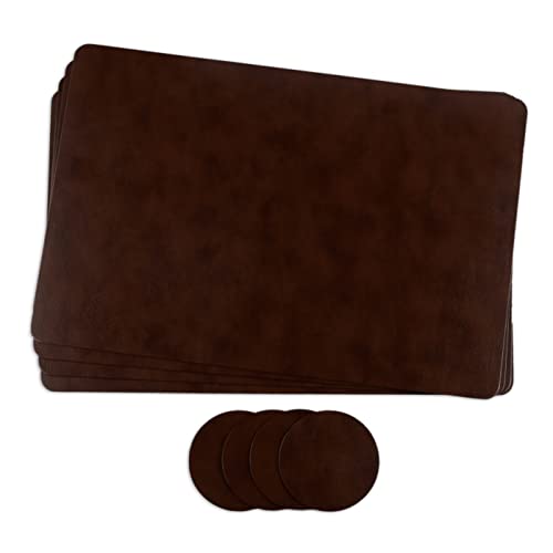 HOMESCAPES Leder-Tischset 4er-Set – Patchwork Aus Ziegenfell, 46x30 Cm, Mit Filzunterseite