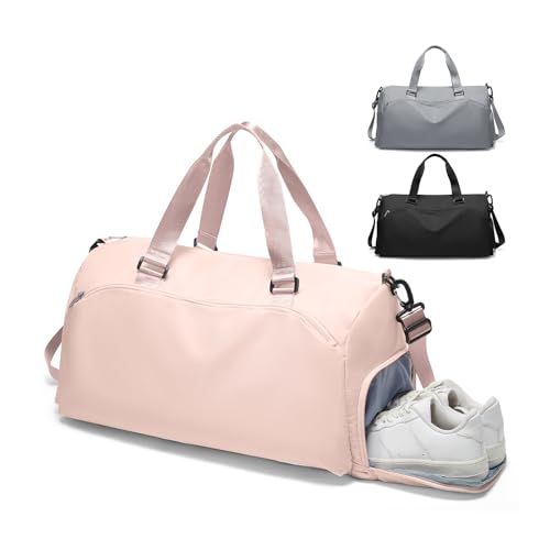 Image of Gym Bag for Women with Shoe Compartment Lightweight Travel Duffle Bags Carry on Bag Overnight Weekender Duffel Bag with Wet Pocket Personal Item Travel Bag Tote Bag Workout Dance Bag Pink
