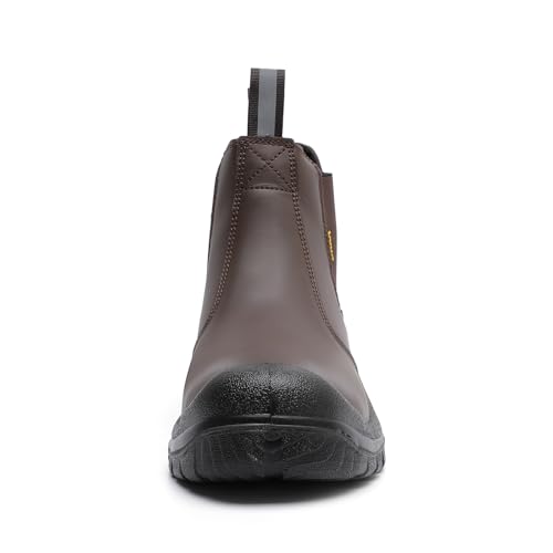 Image of DRKA Men's Chelsea Steel Toe Work Boots - Waterproof, Slip-Resistant, Anti-Puncture Safety Shoes for Construction & Outdoor Work