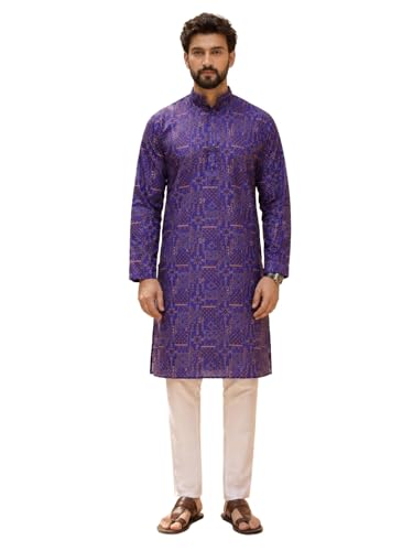 Image of SOJANYA Men's Deep Purple Ethnic Kurta with Intricate Abstract Print | Modern Festive Style