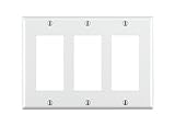 Leviton 80411-W 3-Gang GFCI Decora Wallplate, Standard Size, Thermoset, Device Mount, White, 1 Pack
