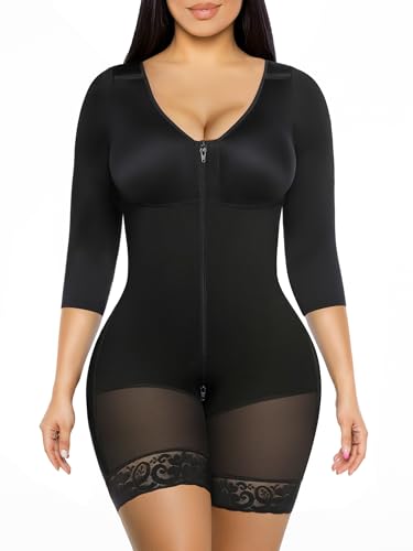 YIANNA Fajas Colombianas Moldeadoras Postpartum Shapewear for Women Tummy Control Arm Compression Full Body Shaper,YA7522-Black-L