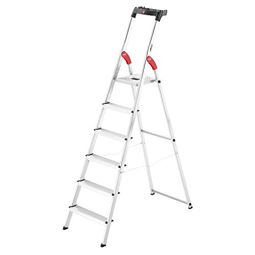 Hailo 8160-607 L60 safety ladder, 6 steps, multifunction tray, hinge protection