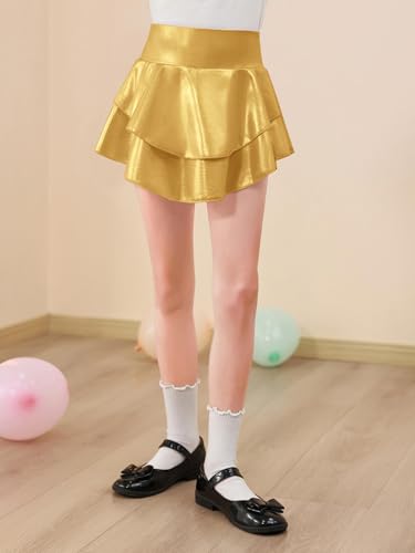 Image of Haloumoning Girls Metallic Skater Skort Kids Shiny Scooter Skirt 4-14 Years | High Waisted, Dance Skorts
