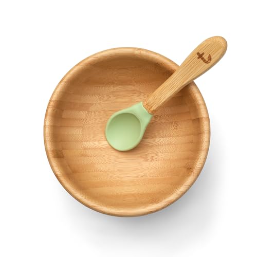 Tiggi Bamboo Baby Bowl from Suction Base Baby Weaning Bowl (Soft Green), 14cm (W) x 7cm (H)