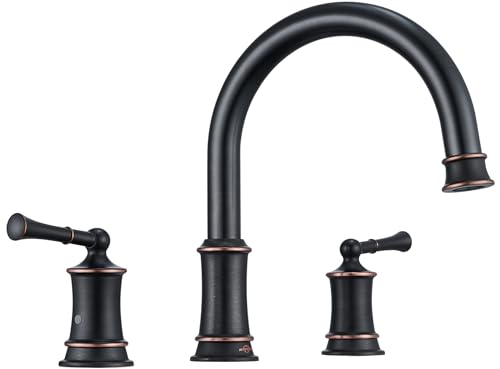 Oil Rubbed Bronze Roman Tub Faucet, Antique Bathtub Faucet Set 3 Hole, High Flow Bath Tub Faucet 12-16 Inch Widespread, Solid Brass Tub Filler 2 Handle 360° Swivel Spout Rough-in Valve(B2307-ORB