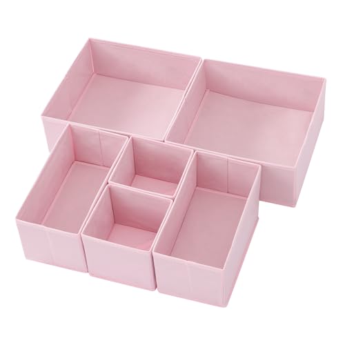 Image of Stero 6 Pack Drawer Organizers for Clothing, Dresser Drawer Organizer Clothes, Fabric Foldable Closet Organizers and Storage Basket Bins for Clothes, Underwear, Bras, Socks (Pink)