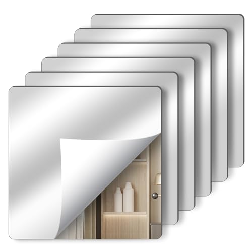 flintronic 6PCS Espejos Autoadhesivos Pared, Espejo Acrílico Adhesivo Grandes Espejos Pared sin Marco,2 mm de Espesor, para Dormitorio, Salón, Armario (20x20 cm)
