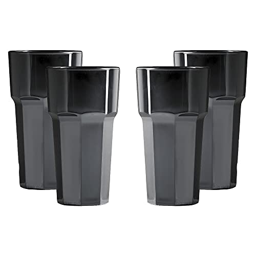 Set of Unbreakable Reusable Polycarbonate Plastic Black Octagon Shaped 12 OZ Tumblers. (3340ml /12oz) to Rim Height 14.4cm