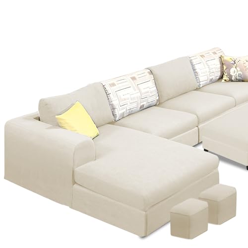 Image of Koza LHS 8 Seater L Shape Sofa Set with Center Table for Living Room (Cream Fabric) Premium Fabric Sofa