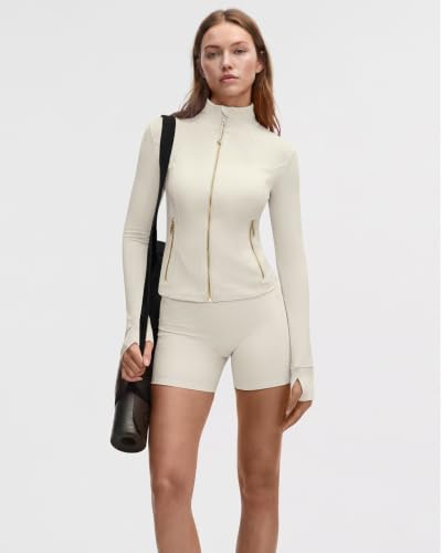 Image of SUUKSESS Women Golden Full Zip Up Workout Cropped Jackets Lightweight Athletic Yoga Tops
