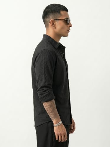 Image of Men's Casual Button Down Shirts Long Sleeve Cotton Bland Shirt Fashion Textured Beach Summer Shirt