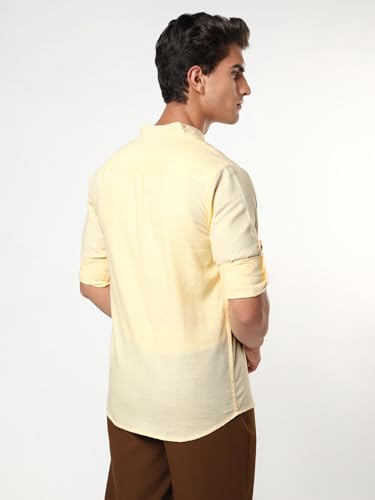 Image of Urbano Fashion Men's Linen Blend Full Sleeve Relaxed Fit Mandarin Collar Casual Solid Shirt