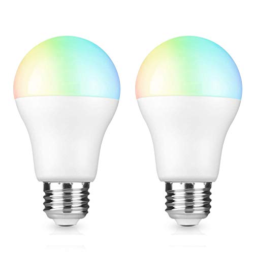 BrizLabs No Hub Required, with Google Assistant 806lm(60W Equivalent) A19 Turnable White and Color Ambiance Wi-Fi, Dimmable 9W LED Light Alexa Compatible, 2 Pack, Smart Bulbs-Multicolor