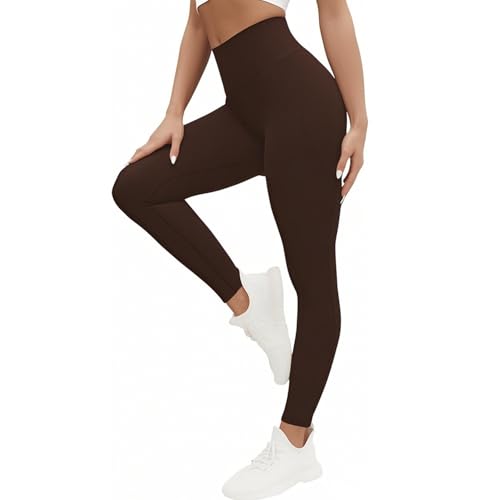 Voarge Leggings Damen High Waist Leggings Sport atmungsaktiv Yogahose Sporthose für Yoga Padel Running Kaffee S-M