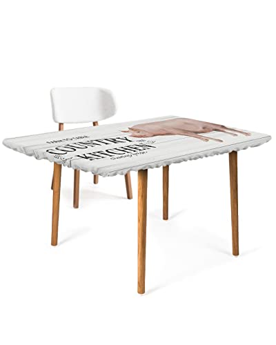 Farm Animal Pig With Wood Grain Fitted Tablecloth Rectangle Cover 6Ft Folding Table Cloth 32X72Inch Waterproof Tablecloth Elastic Table Cover For Camping Travel Outdoor, Country Kitchen Always Fresh #TOP13