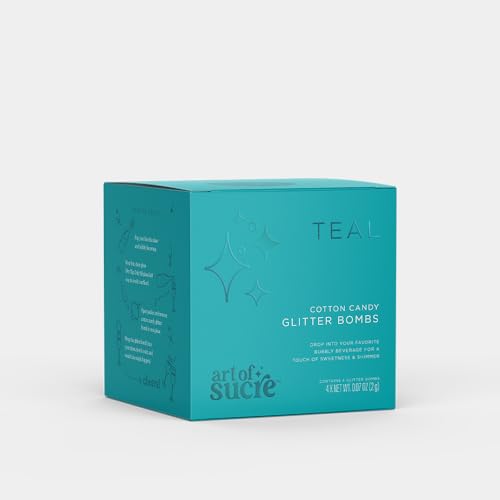 Image of Art of Sucre Teal Cotton Drink Candy Glitter Bombs, Edible Glitter, Drop into Drinks, 4 Pieces