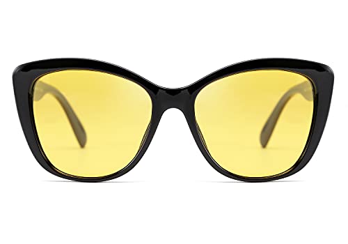 FEISEDY Yellow Night Glasses Vintage Polarized Square Jackie O Cat Eye Sunglasses B2451 (Yellow, 56)