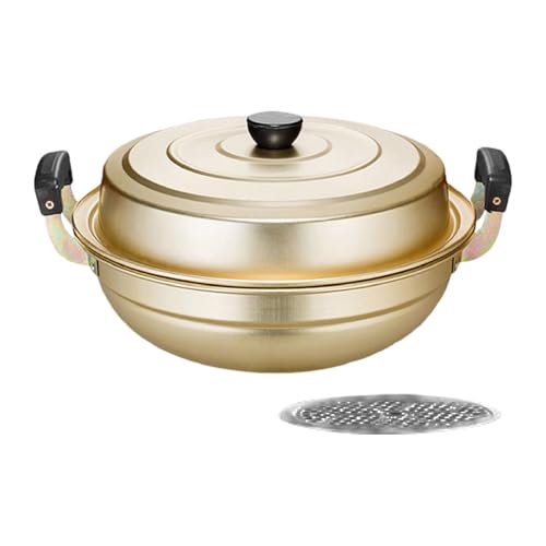 MagiDeal Aluminum Steamer, Steam Cookware with Double Handle, Steam Pot with Lid for Kitchen Noodles, Home Cooking, Sauce Dumplings, Gold 38.5x23cm