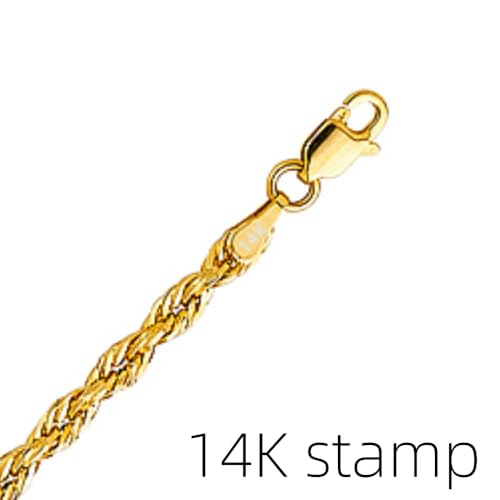 Real 14k Solid Yellow Gold Rope Chain Necklace with Lobster Claw Clasp, Jewery Gift for Her Him, Thickness 1.55-3.05 mm, Length 16-24 inch2