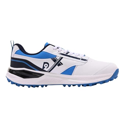 DNINE Blaster 2 | Premium Cricket Shoes by Deepak Chahar | Rubber Studs | Superior Grip and Performance | White and Navy Blue | US Sizes