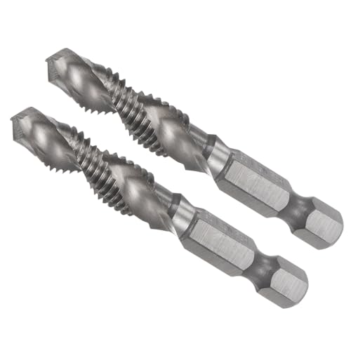 CoCud Combination Drill and Tap Bit, M8 x 1.25 Thread Size 1/4 Hex Shank, 4341 Uncoated High Speed Steel Tools - (Applications: for Aluminum Stainless Steel Plastic), 2-Pieces
