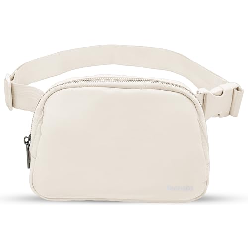 Bomvabe Bauchtasche für Damen Herren, Gürteltasche Nylon mit Verstellbarem Riemen 81cm bis 130cm, Hüfttasche Leicht für Sport Outdoor Reise Running Wandern Radfahren, Bauchtasche Klein Cremeweiß