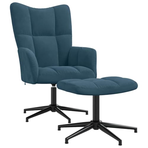 Genérico Sillón de Relax con Taburete Terciopelo Azul,Mobiliario,Sillas,Sillones-328116