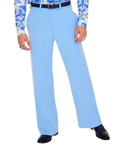 Mens 70s Baby Blue Stretch Gabardine Wide Leg Dress Pants