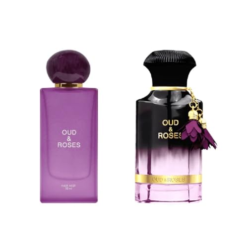 Ahmed Al Maghribi Oud & Roses Perfume & Hair Mist Bundle – EDP 60ml & Hair Mist 50ml – Luxury Unisex Fragrance with Rose, Oud, Sandalwood & Musk Notes – Long Lasting EDP