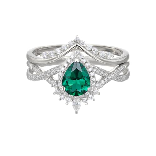 1-5ct Gemstone Wedding Ring Sets 10K 14K 18K Real Gold Pear Cut Infinity Gemstone Birthstone and Moissanite Bridal Ring Set Engagement Ring Sets 2pcs Free Engraved for Women4