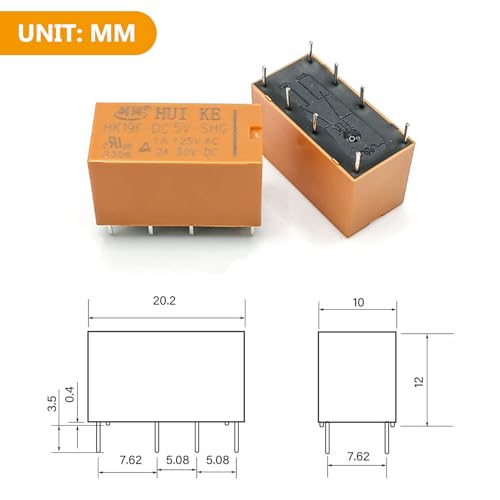 PCB Mount Power Relay Coil, 16 Stück PCB Leistungsrelais 5V, Spulenspannung Relais K19F-DC5V, Mini Leistungsrelais 8 Pins, Power Relay, Mini Relais für Printmontage