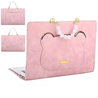 Pink Microsuede 14 inch Laptop Case Sleeve, Side Pocket and Faux Pearl Handle | Fits MacBook Air/Pro 13, Pro 14, HP, Dell | Fashion Laptop Accessories – Fits most up to 14"