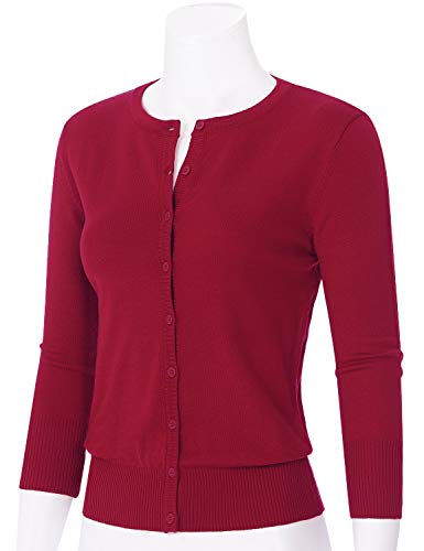 Image of Women's 3 /4 Sleeve Crew Neck Button Down Stretch Knit Cardigan Sweater (S-3XL)
