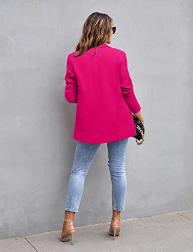 Crazy Grid Womens Casual Blazer Long Sleeve Business Suit Jacket Open Front Button Work Office Blazer Jacket Fashion Dressy Plus Size Ladies Blazer Rose Madder Red Size 3X-Large #TOP2