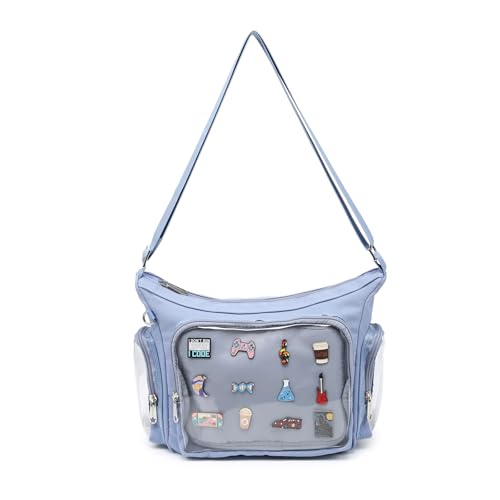 Image of Canvas Ita Bag Crossbody Shoulder Bag Kawaii Purses and Handbags with Anime Pins Display Medium