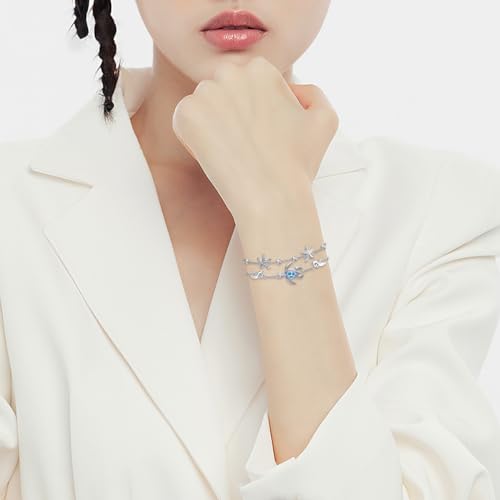 Image of VONALA Witches Knot /Compass /Dragonfly /Clover Bracelet Sterling Silver Adjustable Charm Bracelet Summer Beach Foot Chain Jewelry for Women Gifts