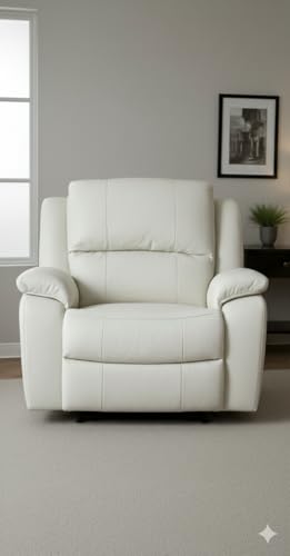 Image of Snow White Recliner Chair | Motorised Recliner Chair | Leather Motorised Recliner | Single Sofa Recliner | 1 Seater Chair | 1 Year Warranty | White Leather