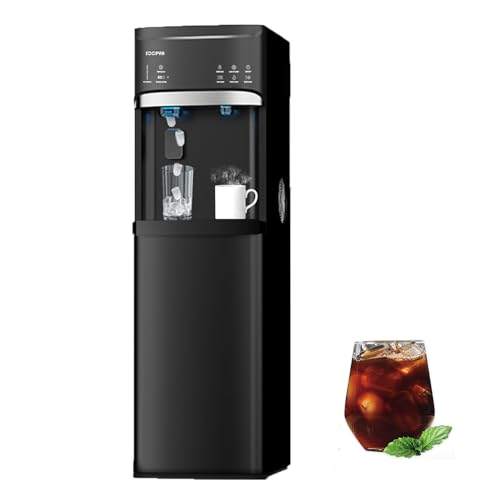 SOOPYK Self Cleaning Hot and Cold Bottom Load Water Cooler Dispenser with Ice Maker for 5 Gallon 3 Temperature Settings 22lbs Daily Capacity Black